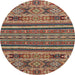 Round Machine Washable Abstract Brown Red Rug, wshabs3081