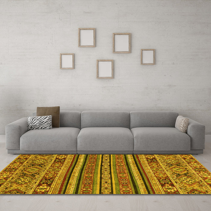 Machine Washable Abstract Yellow Modern Rug in a Living Room, wshabs3081yw