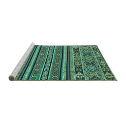 Sideview of Machine Washable Abstract Turquoise Modern Area Rugs, wshabs3081turq