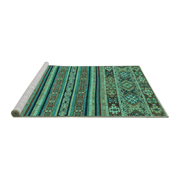 Sideview of Machine Washable Abstract Turquoise Modern Area Rugs, wshabs3081turq