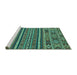 Sideview of Machine Washable Abstract Turquoise Modern Area Rugs, wshabs3081turq