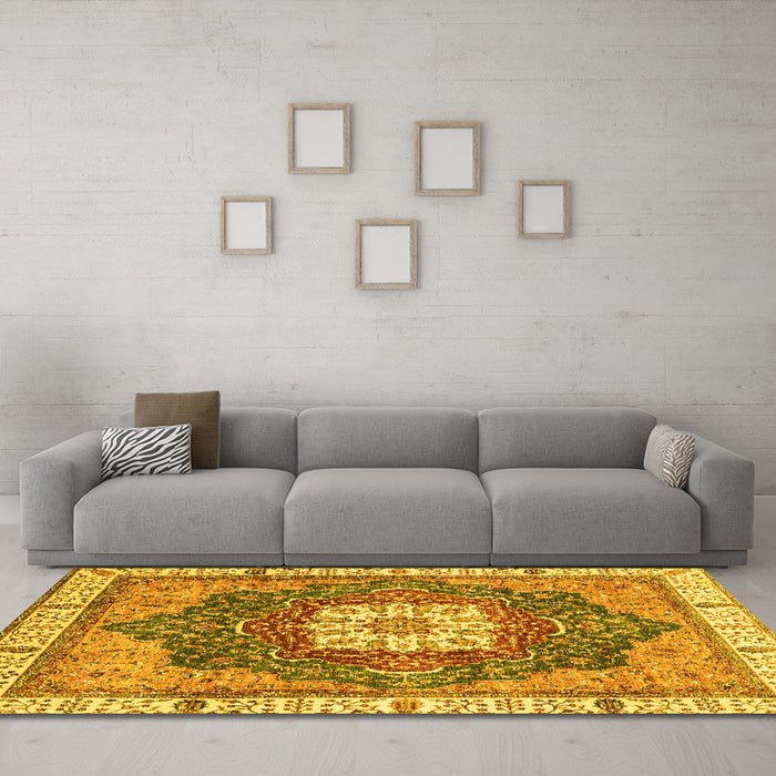 Machine Washable Abstract Yellow Modern Rug in a Living Room, wshabs3082yw