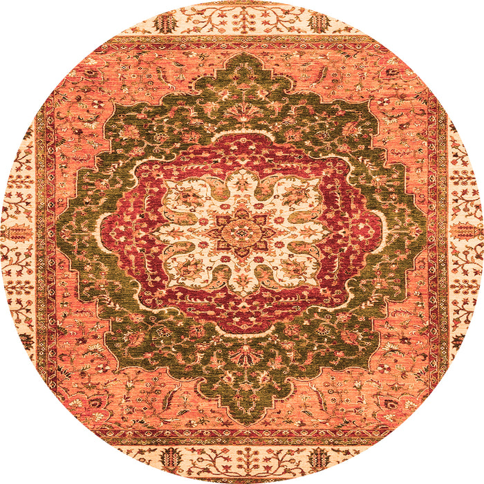 Round Machine Washable Abstract Orange Modern Area Rugs, wshabs3082org