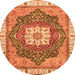 Round Machine Washable Abstract Orange Modern Area Rugs, wshabs3082org