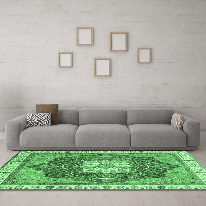 Machine Washable Abstract Emerald Green Modern Area Rugs in a Living Room,, wshabs3082emgrn