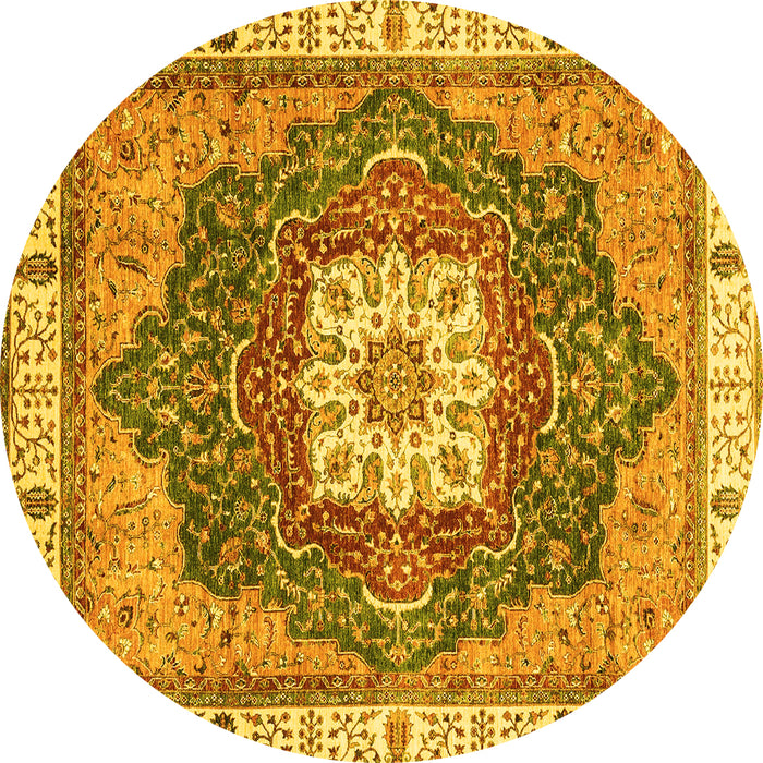 Round Machine Washable Abstract Yellow Modern Rug, wshabs3082yw