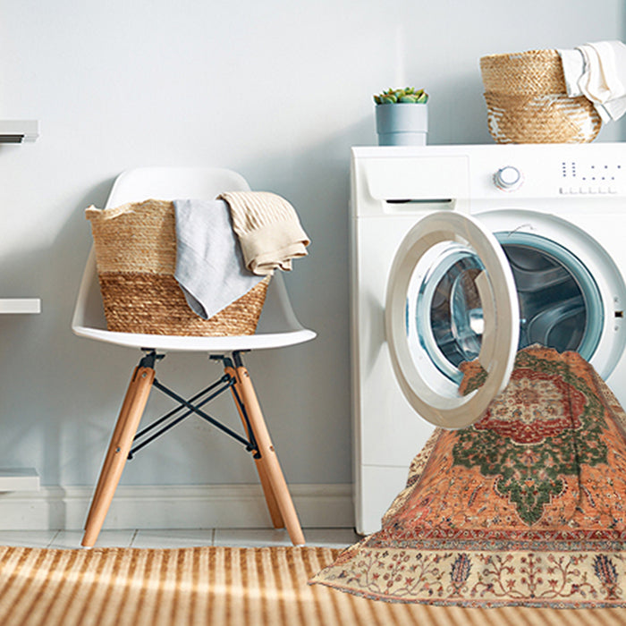 Machine Washable Abstract Sandy Brown Rug in a Washing Machine, wshabs3082