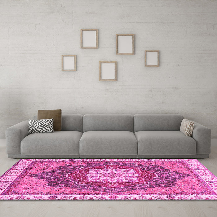 Machine Washable Abstract Pink Modern Rug in a Living Room, wshabs3082pnk