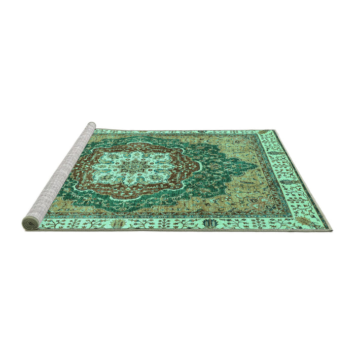 Sideview of Machine Washable Abstract Turquoise Modern Area Rugs, wshabs3082turq