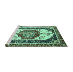 Sideview of Machine Washable Abstract Turquoise Modern Area Rugs, wshabs3083turq