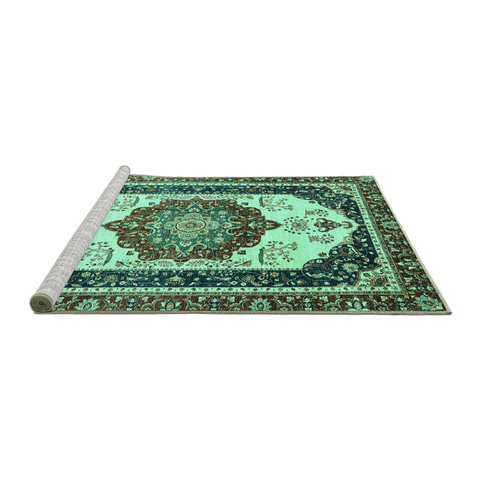 Sideview of Machine Washable Abstract Turquoise Modern Area Rugs, wshabs3083turq