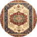 Round Machine Washable Abstract Brown Red Rug, wshabs3083