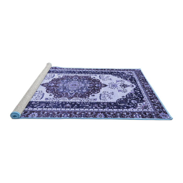 Sideview of Machine Washable Abstract Blue Modern Rug, wshabs3083blu