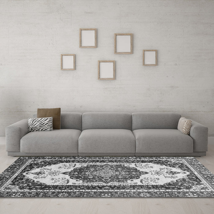 Machine Washable Abstract Gray Modern Rug in a Living Room,, wshabs3083gry