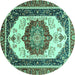 Round Machine Washable Abstract Turquoise Modern Area Rugs, wshabs3083turq