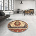 Round Machine Washable Abstract Brown Red Rug in a Office, wshabs3083