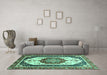 Machine Washable Abstract Turquoise Modern Area Rugs in a Living Room,, wshabs3083turq