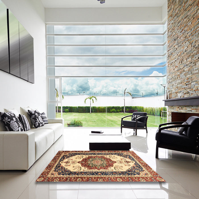 Square Machine Washable Abstract Brown Red Rug in a Living Room, wshabs3083