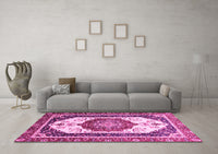 Machine Washable Abstract Pink Modern Rug, wshabs3083pnk