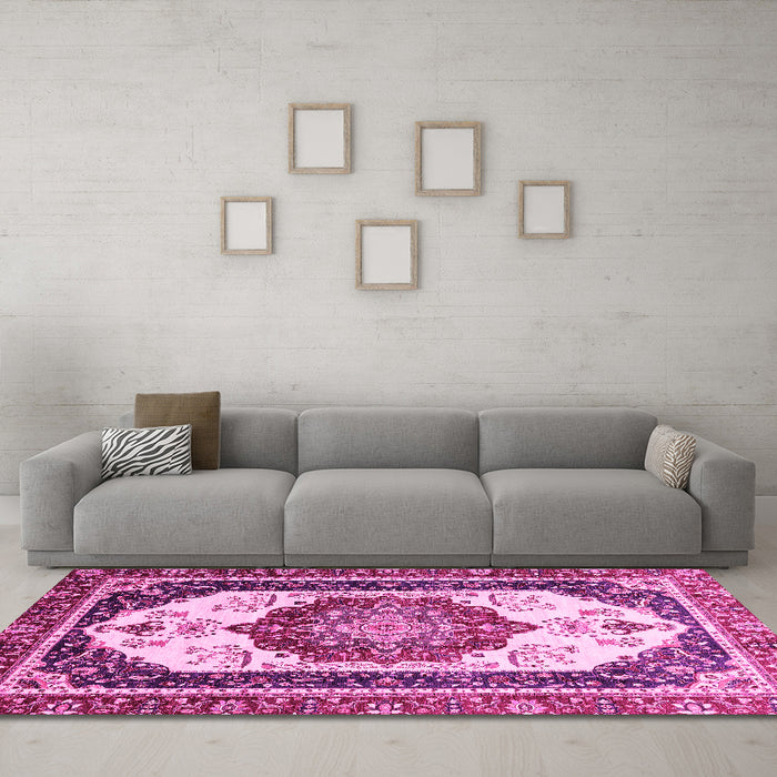 Machine Washable Abstract Pink Modern Rug in a Living Room, wshabs3083pnk