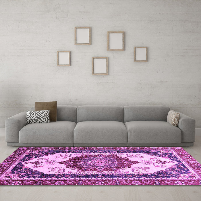 Machine Washable Abstract Purple Modern Area Rugs in a Living Room, wshabs3083pur