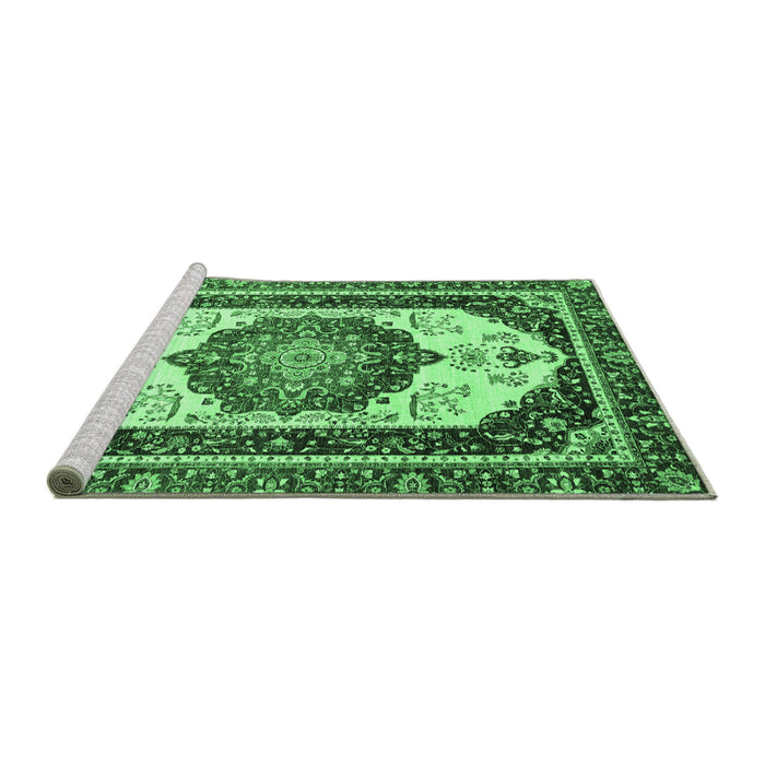 Sideview of Machine Washable Abstract Emerald Green Modern Area Rugs, wshabs3083emgrn