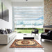 Square Abstract Brown Red Modern Rug in a Living Room, abs3083