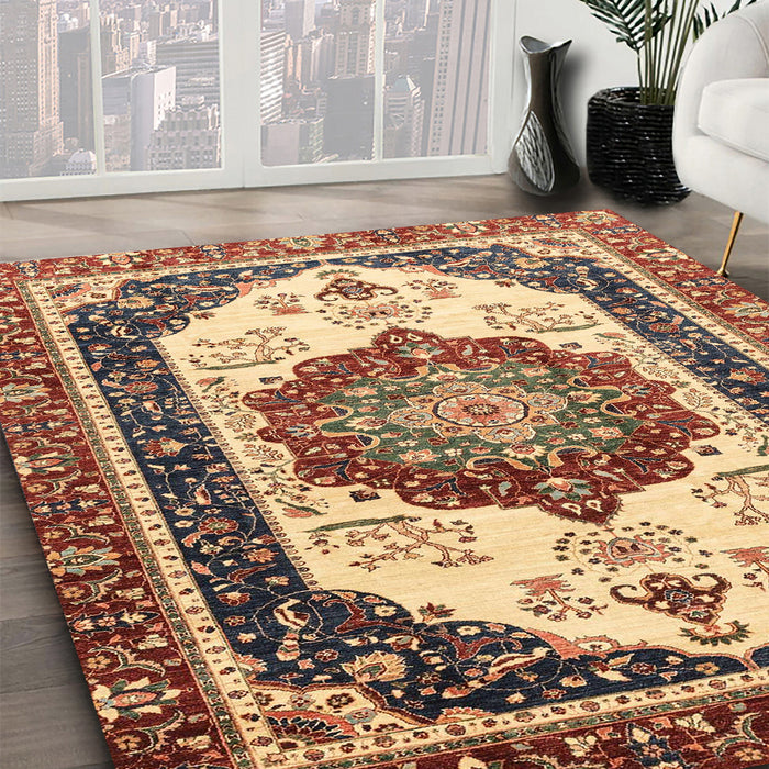 Machine Washable Abstract Brown Red Rug in a Family Room, wshabs3083