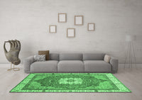 Machine Washable Abstract Emerald Green Modern Rug, wshabs3084emgrn