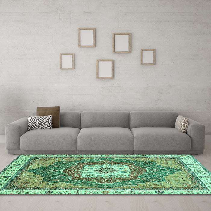 Machine Washable Abstract Turquoise Modern Area Rugs in a Living Room,, wshabs3084turq