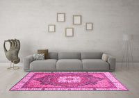 Machine Washable Abstract Pink Modern Rug, wshabs3084pnk