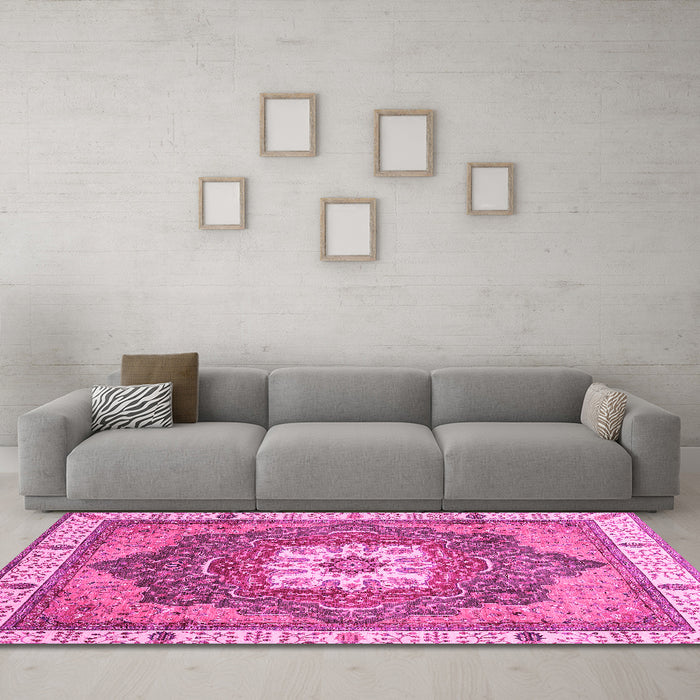 Machine Washable Abstract Pink Modern Rug in a Living Room, wshabs3084pnk