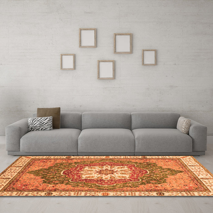Machine Washable Abstract Orange Modern Area Rugs in a Living Room, wshabs3084org