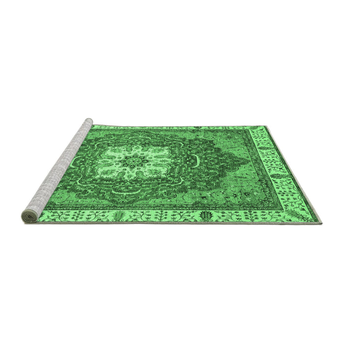 Sideview of Machine Washable Abstract Emerald Green Modern Area Rugs, wshabs3084emgrn