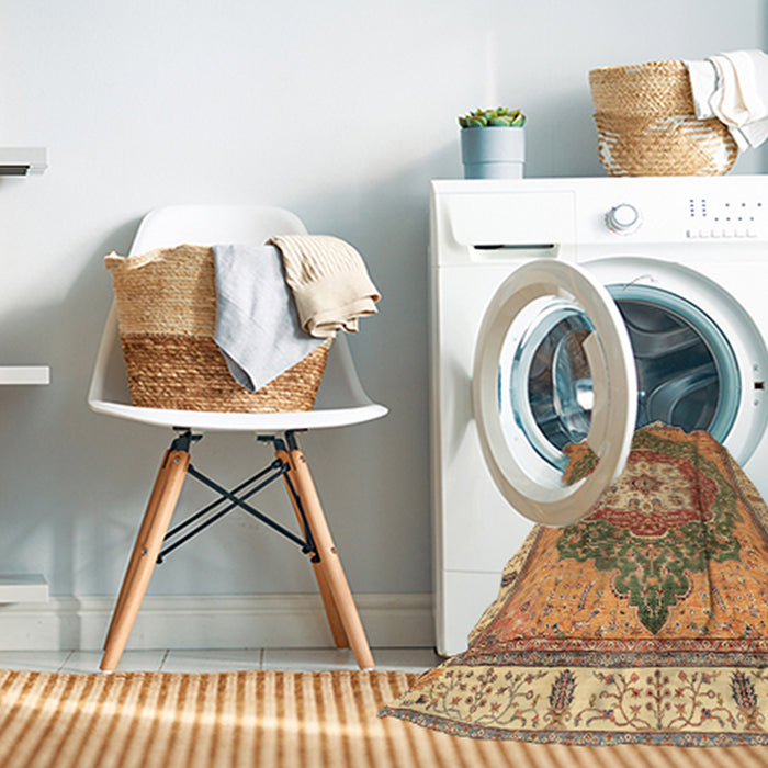 Machine Washable Abstract Red Rug in a Washing Machine, wshabs3084