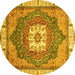 Round Abstract Yellow Modern Rug, abs3084yw