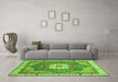 Machine Washable Abstract Green Modern Area Rugs in a Living Room,, wshabs3084grn