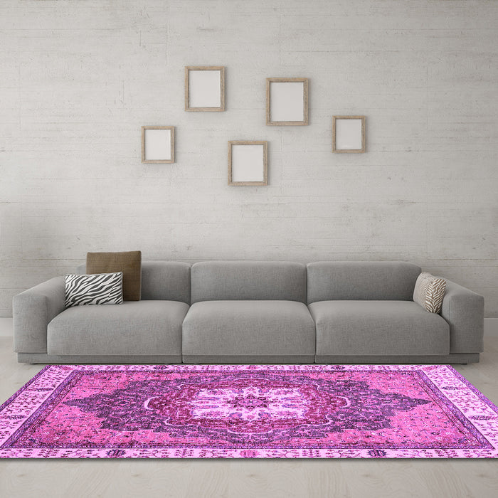 Machine Washable Abstract Purple Modern Area Rugs in a Living Room, wshabs3084pur