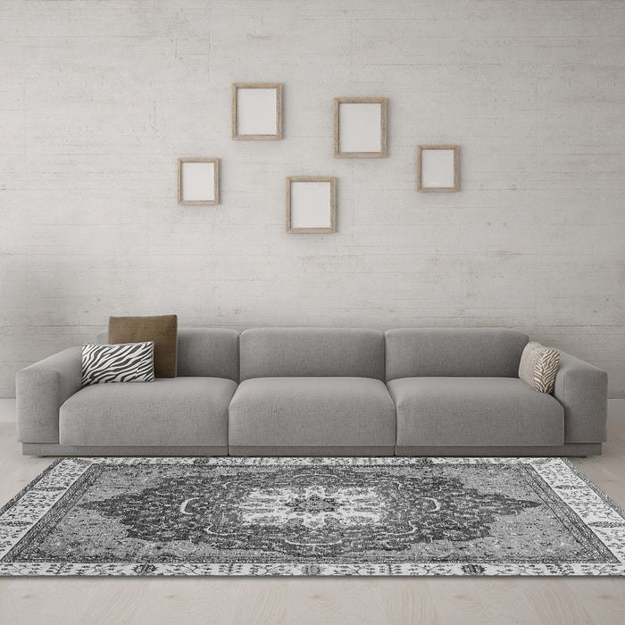 Machine Washable Abstract Gray Modern Rug in a Living Room,, wshabs3084gry