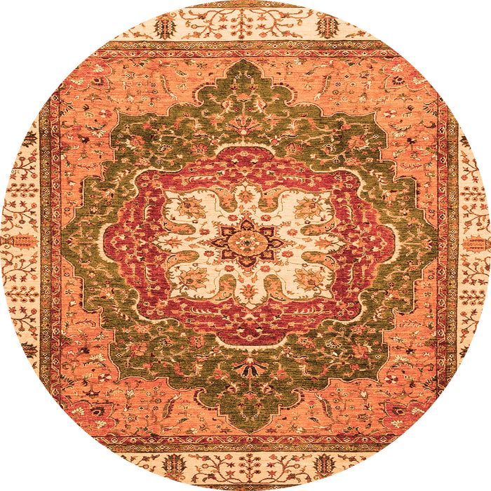 Round Machine Washable Abstract Orange Modern Area Rugs, wshabs3084org