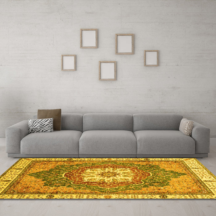 Machine Washable Abstract Yellow Modern Rug in a Living Room, wshabs3084yw