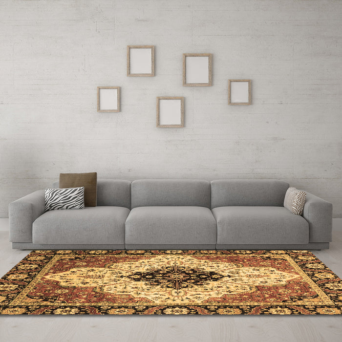 Machine Washable Abstract Brown Modern Rug in a Living Room,, wshabs3085brn