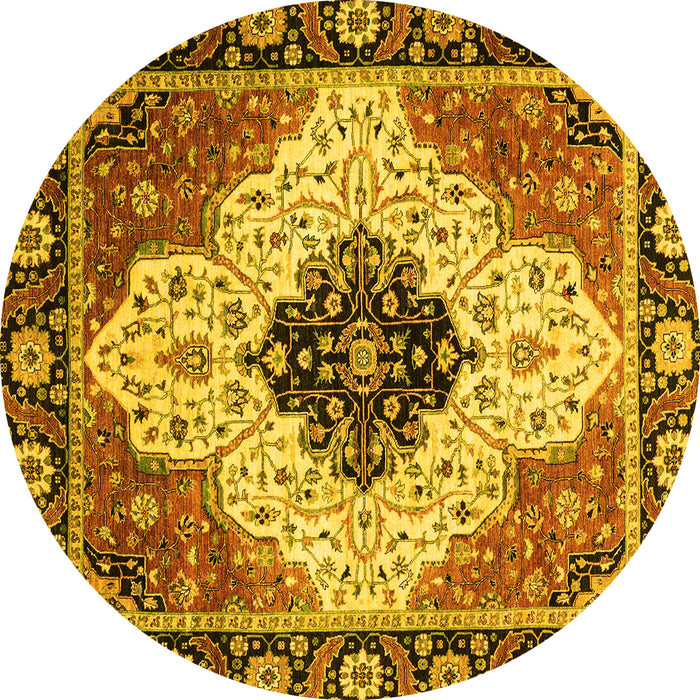 Round Machine Washable Abstract Yellow Modern Rug, wshabs3085yw