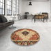 Round Machine Washable Abstract Red Brown Rug in a Office, wshabs3085