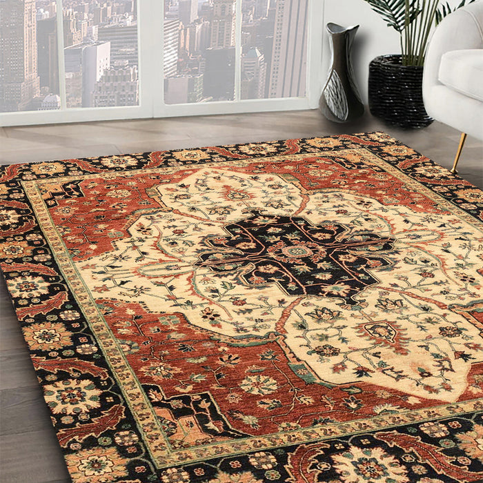 Abstract Red Brown Modern Rug in Family Room, abs3085