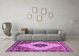 Machine Washable Abstract Purple Modern Area Rugs in a Living Room, wshabs3085pur