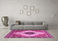 Machine Washable Abstract Pink Modern Rug, wshabs3085pnk