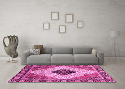 Machine Washable Abstract Pink Modern Rug in a Living Room, wshabs3085pnk