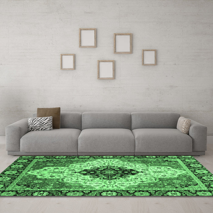Machine Washable Abstract Emerald Green Modern Area Rugs in a Living Room,, wshabs3085emgrn