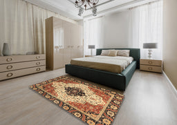 Abstract Red Brown Modern Rug in a Bedroom, abs3085